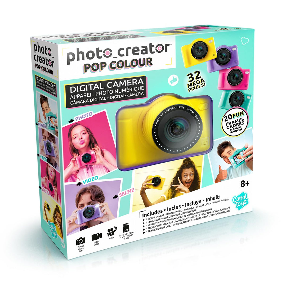 C Toys Digitalkamera für Kinder, Doppelobjektiv – kompakte Mini-Kamera Gelb mit Selfiemodus für 8 Ja