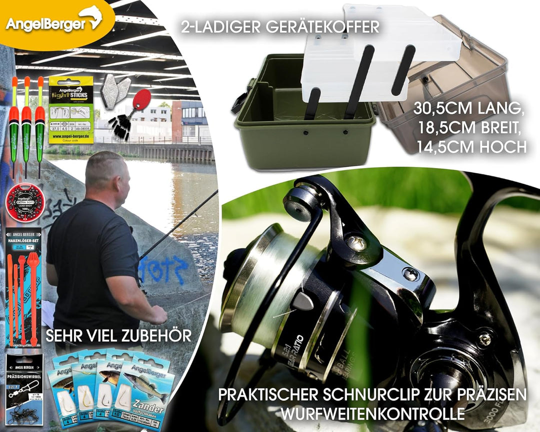 Riesiges Angelset Angelausrüstung Rute Gerätekoffer Kescher Angelkomplettset