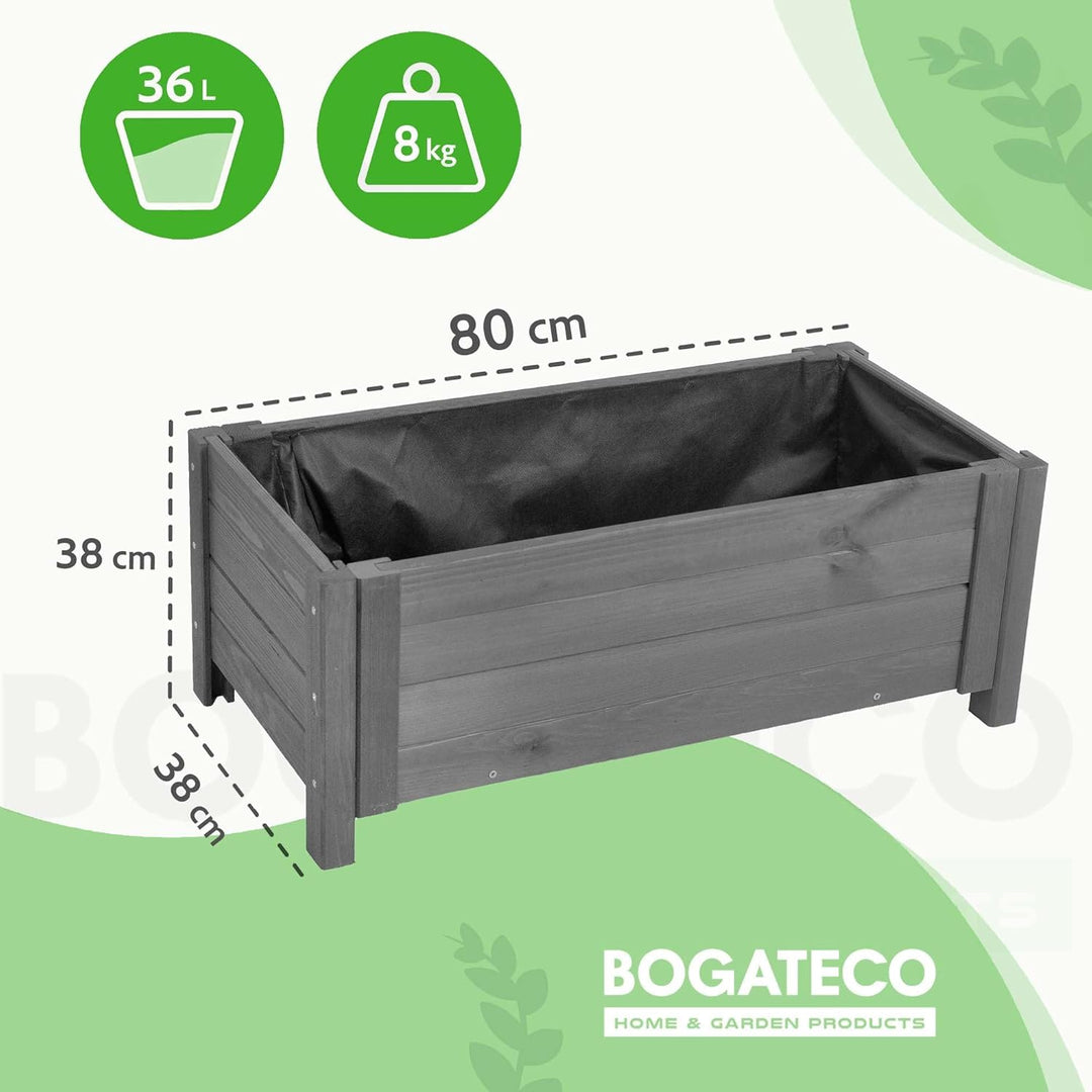 BOGATECO Pflanzkasten Pflanzkübel aus Holz | 80 x 38 cm | Anthrazit | Blumen-Topf Perfekt für Garten