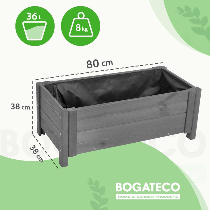 BOGATECO Pflanzkasten Pflanzkübel aus Holz | 80 x 38 cm | Anthrazit | Blumen-Topf Perfekt für Garten