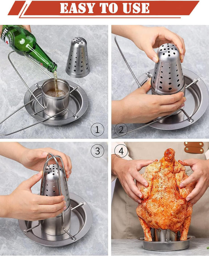 DROMEDARY Edelstahl Hähnchenhalter,Hähnchenbräter,Geflügelbräter,Bierdose Hähnchengriller,Grillgeste