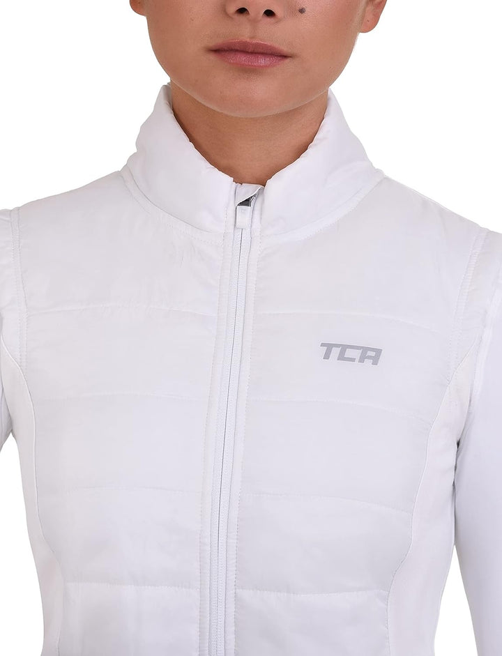 TCA Damen und Mädchen Excel Runner Leichte Laufweste mit Reissverschlusstaschen L Weiss, L Weiß