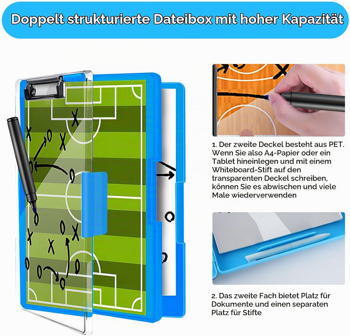 FRETONBA Klemmbrett a4 mit Aufbewahrungsfach, Blau Kunststoff-Klemmbrett, Leichtes Zwischenablage, T