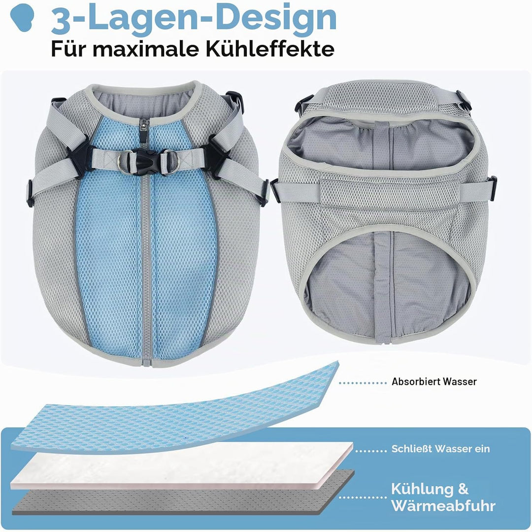 Kühljacke Hund mit Geschirr, Atmungsaktiv Hundekühlweste Kühlendes Hundegeschirr Dog Cooling Vest, H