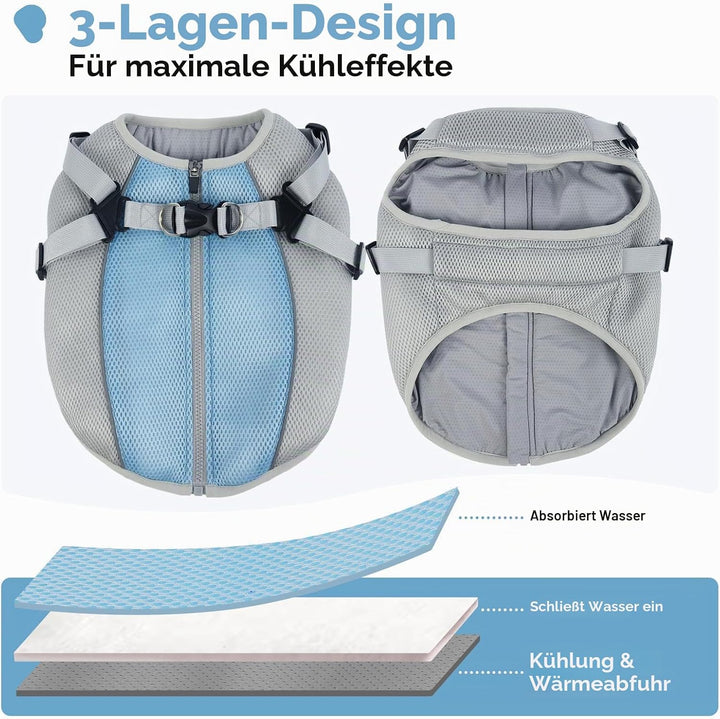 Kühljacke Hund mit Geschirr, Atmungsaktiv Hundekühlweste Kühlendes Hundegeschirr Dog Cooling Vest, H