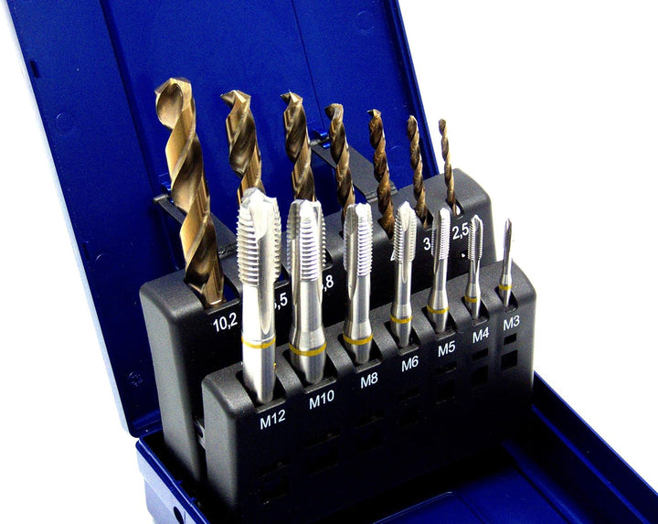 Maschinengewindebohrer Set 14-teilig M3 - M12 HSSE-Co5 DIN 371 Durchgangsloch Gelbring inkl. HSSE-Co