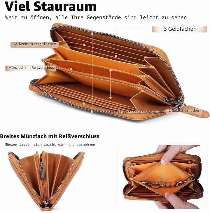 VISOUL Premium Brieftasche Echtleder/Italienisches Leder mit RFID-Schutz, XL Geldbörse für Herren Kh