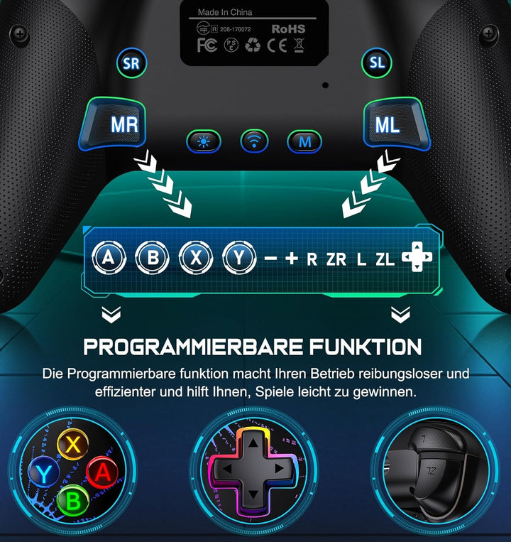 ALEEMTRY Switch Controller, Wireless Controller Switch mit RGB Joystick/Programmierbare & Sync Taste