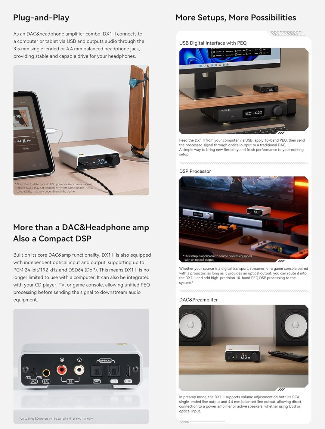 Topping DX1 II Gaming HiFi DAC-Kopfhörerverstärker – ES9039Q2M-Decoder 1000 mW × 2 vollsymmetrischer