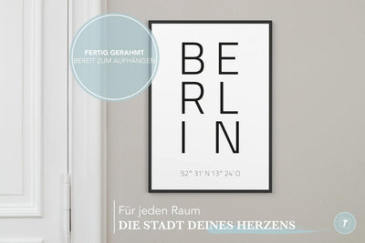 Papierschmiede® Geo Poster Koordinaten Berlin, A3 Gerahmt im Holzrahmen (schwarz), Stadt Bild als Wa