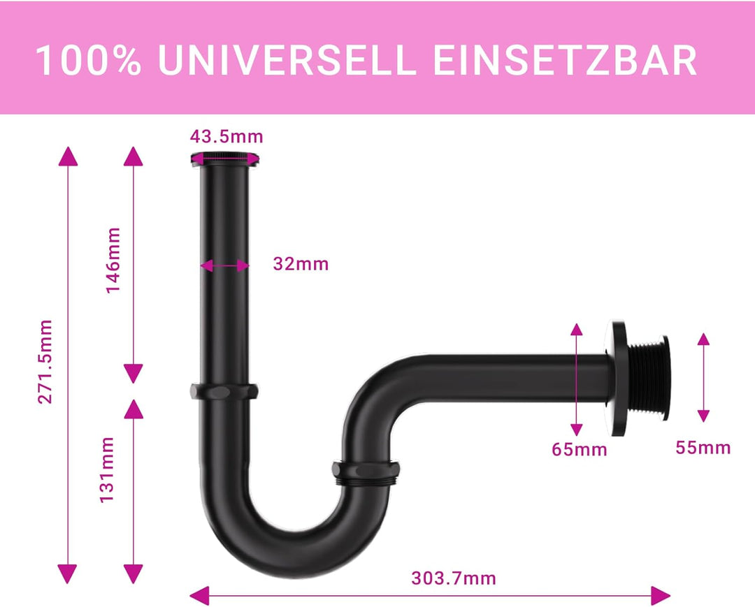 DETBOM Universal Siphon für Waschbecken (Lang Tauchrohr),Abflussrohr Genormten 11/4" Edelstahl rostf