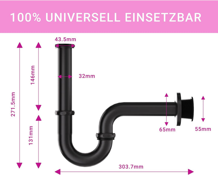 DETBOM Universal Siphon für Waschbecken (Lang Tauchrohr),Abflussrohr Genormten 11/4" Edelstahl rostf