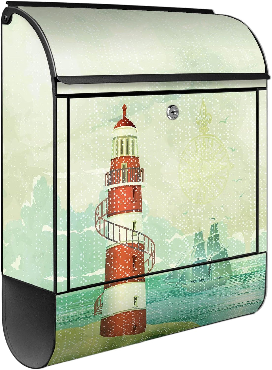 banjado® Design Briefkasten mit Motiv Alter Leuchtturm 39x47x14cm &amp; 2 Schlüssel - Briefkasten Stahl
