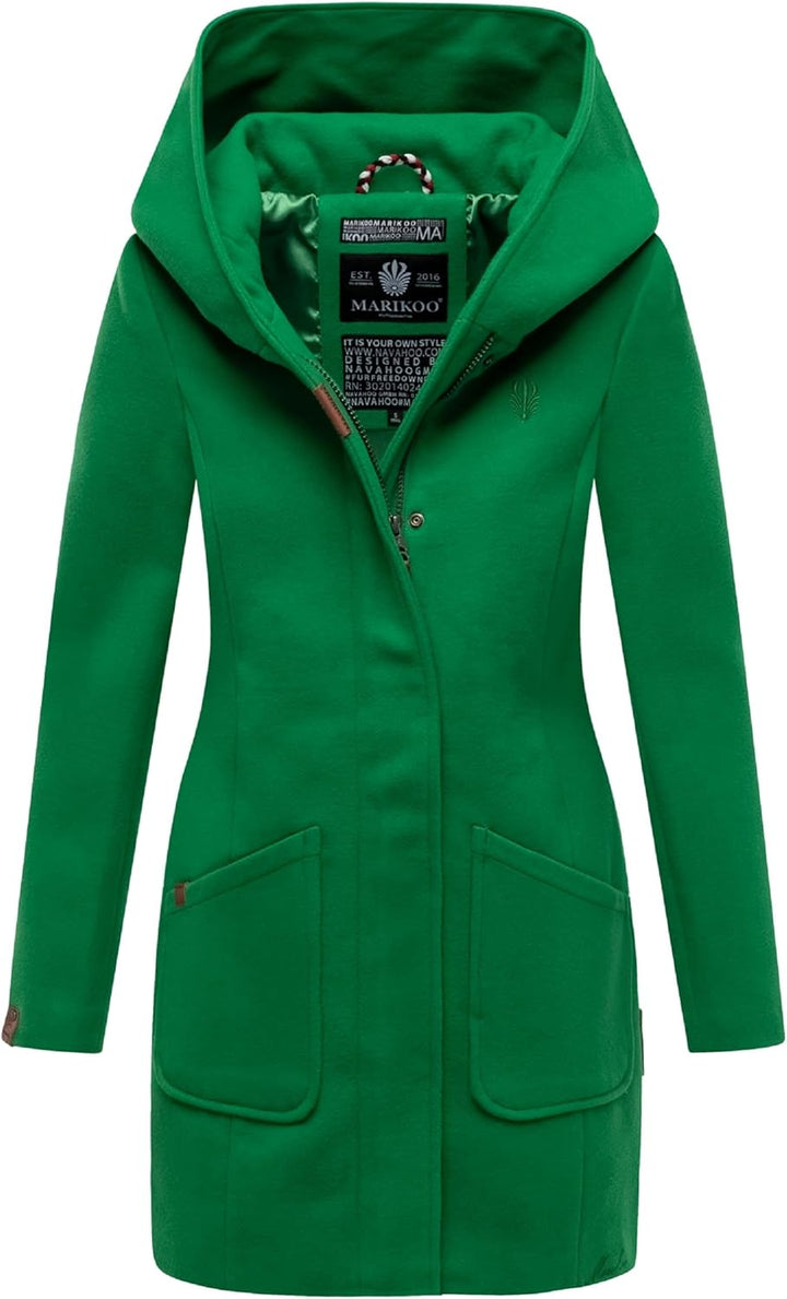 MARIKOO Damen Mantel in Wollmantel-Optik Warmer Trenchcoat mit Kapuze Maikoo XS-5XL S Smaragd Green,