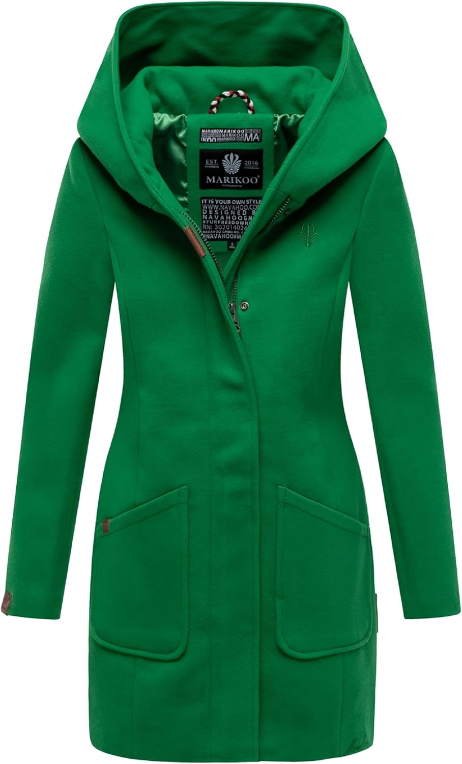 MARIKOO Damen Mantel in Wollmantel-Optik Warmer Trenchcoat mit Kapuze Maikoo XS-5XL M Smaragd Green,