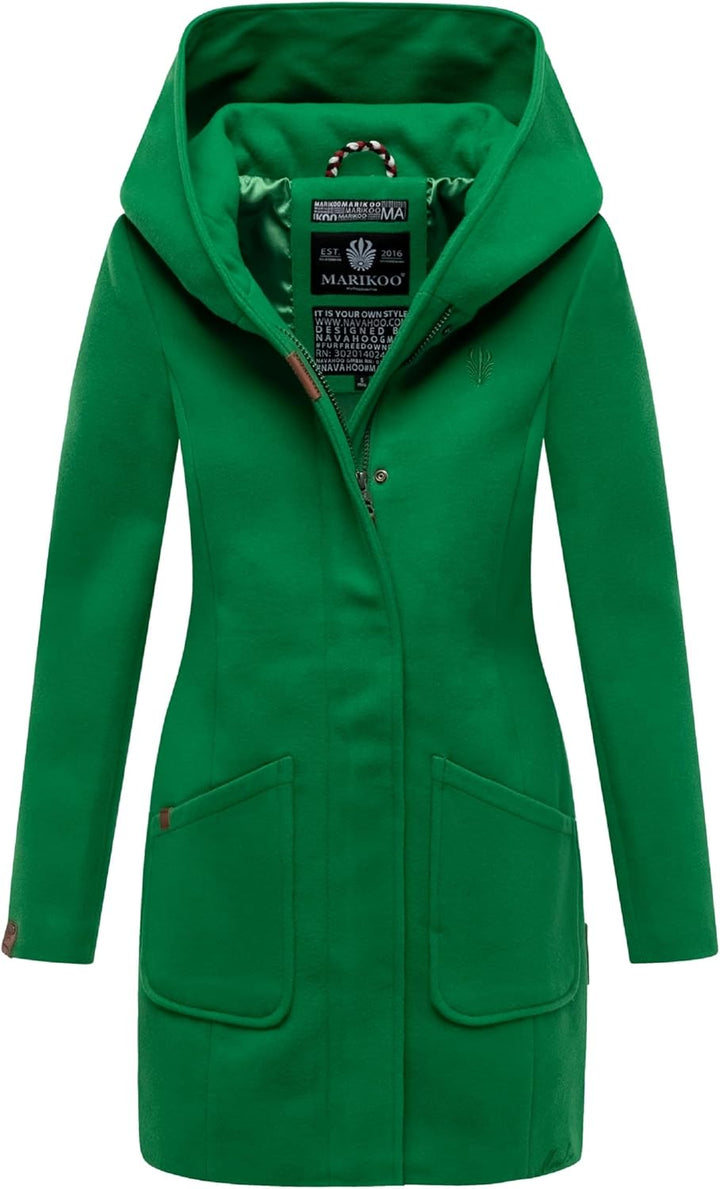 MARIKOO Damen Mantel in Wollmantel-Optik Warmer Trenchcoat mit Kapuze Maikoo XS-5XL S Smaragd Green,
