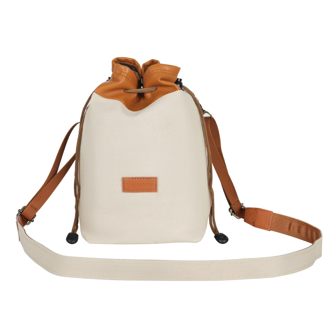 TARION Objektivbeutel mit Tragegurt, Objektivtasche aus Canvas PU Leder, Gepolstert Schutzbeutel Kam