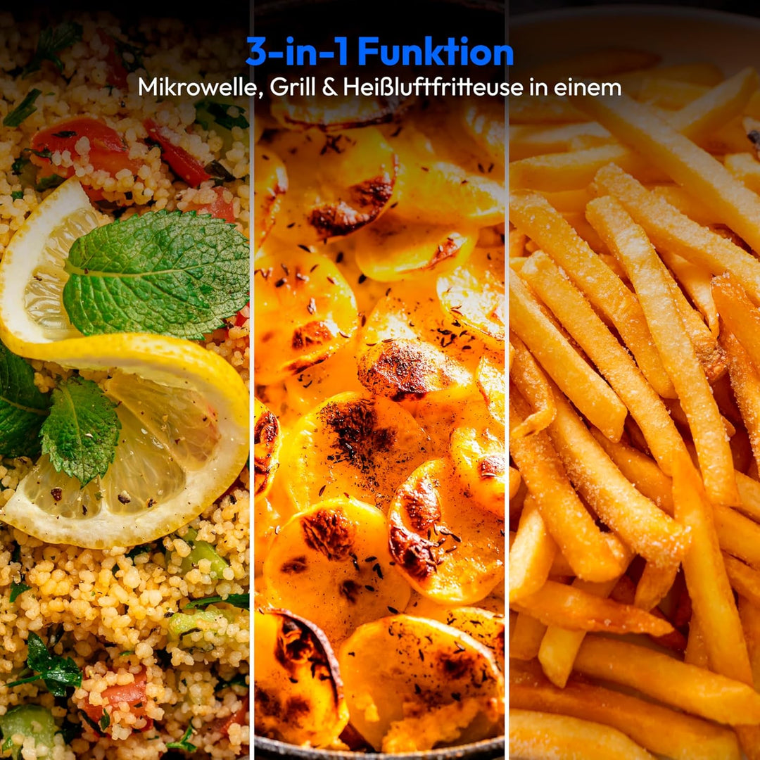 MEDION Mikrowelle mit Grill und Heissluftfritteusenfunktion (25 Liter, 900 Watt, 1.500 Watt Grill, 1