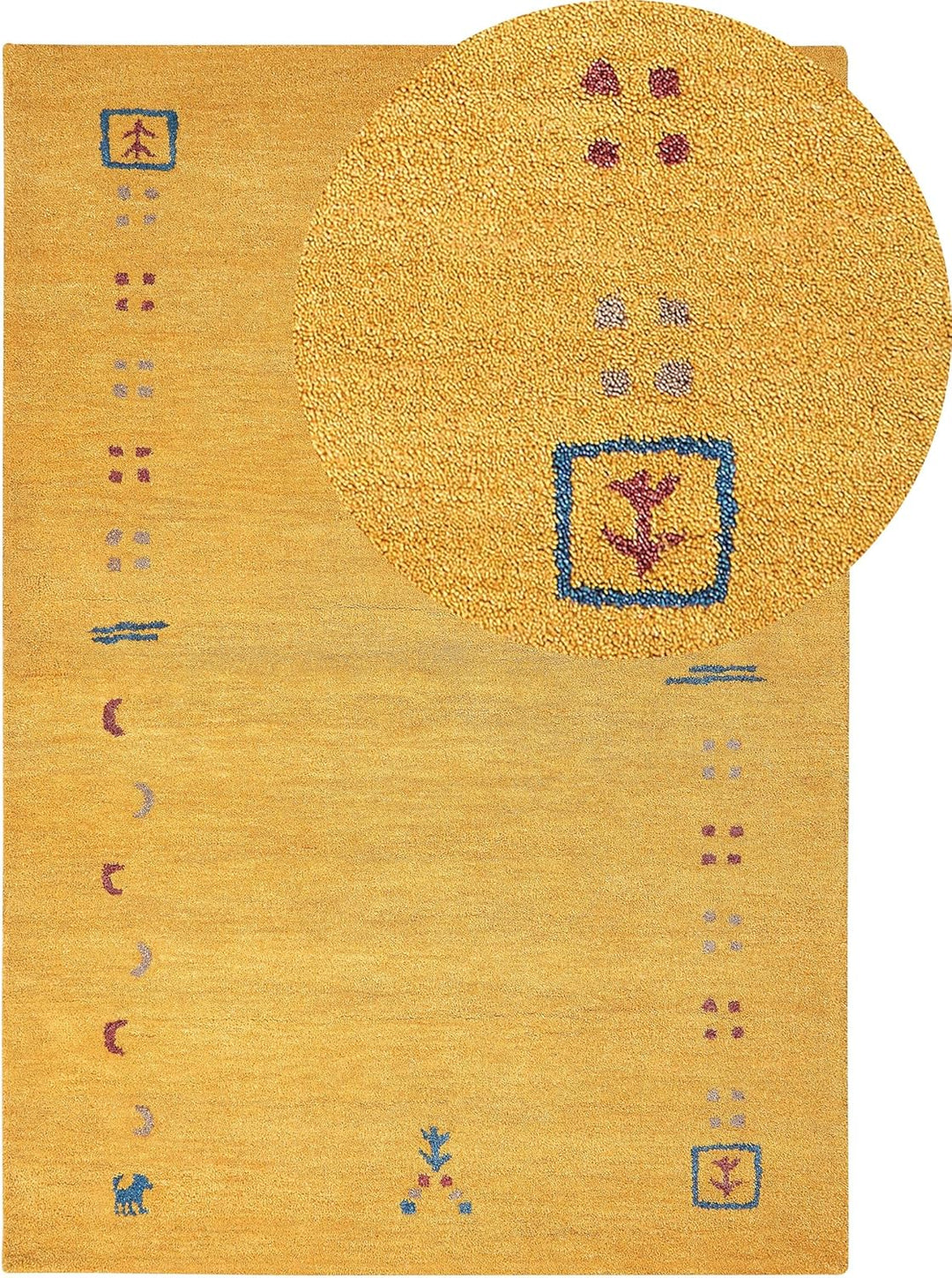 Gabbeh Teppich gelb aus Wolle 140x200 cm Hochflor mit Muster weich handgetuftet Akalan
