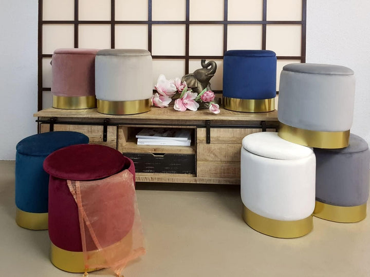 casamia Samthocker mit Stauraum Ø 31 H 38 cm Deko Hocker Samt Verlour Hocker Gold Hocker Schminktisc