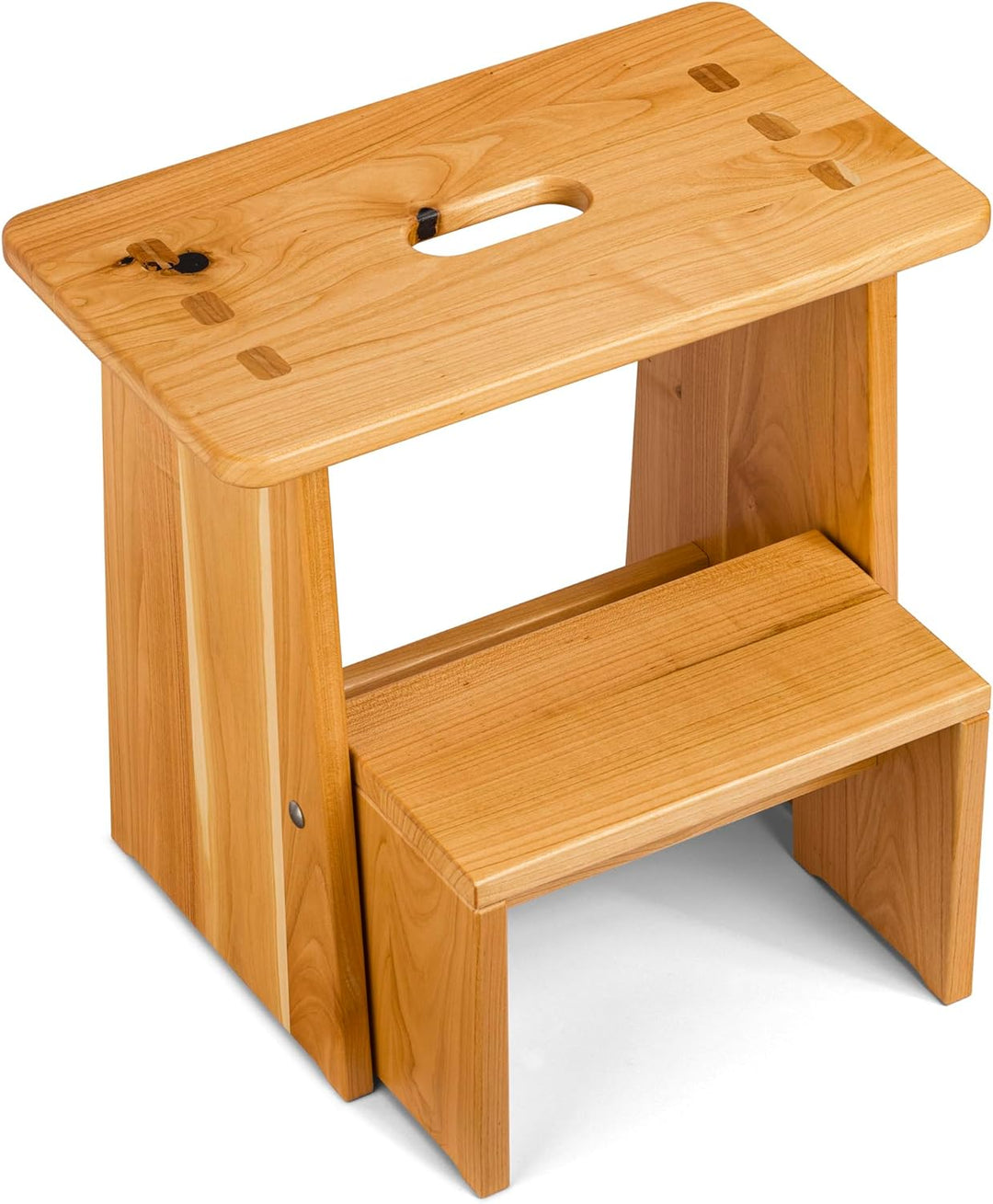 Tritthocker, Sitzhocker Holz, stabil in Kernbuche Massivholz, für Kinder und die ganze Familie, Kern