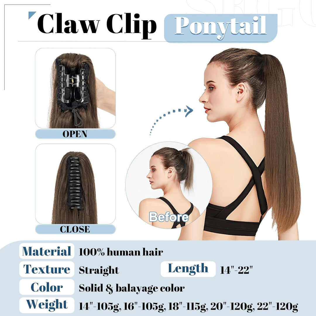 SEGO Ponytail Haarteil Echthaar Zopf Extension mit Klammer Clip in Pferdeschwanz Haarverlängerung 10