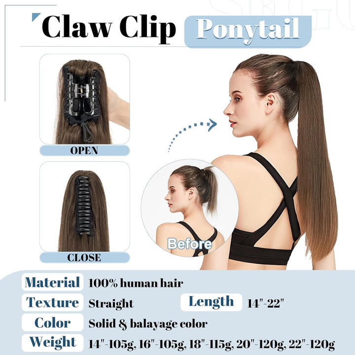 SEGO Ponytail Haarteil Echthaar Zopf Extension mit Klammer Clip in Pferdeschwanz Haarverlängerung 10