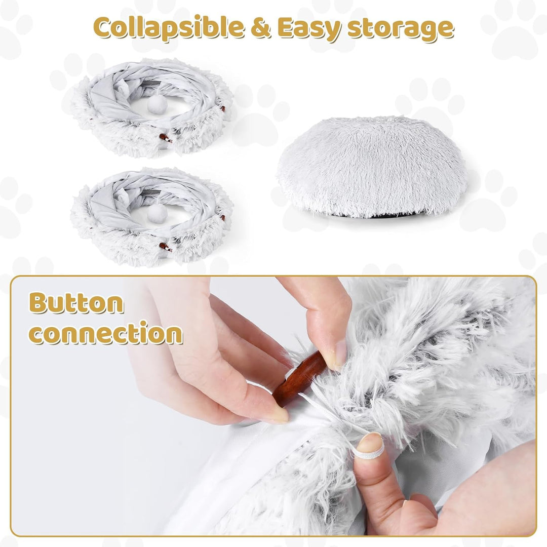 Odoland Katzentunnel grosse Katzenspielzeug mit Plüsch Katze Bett, Multifunktionales Faltbar Katzen