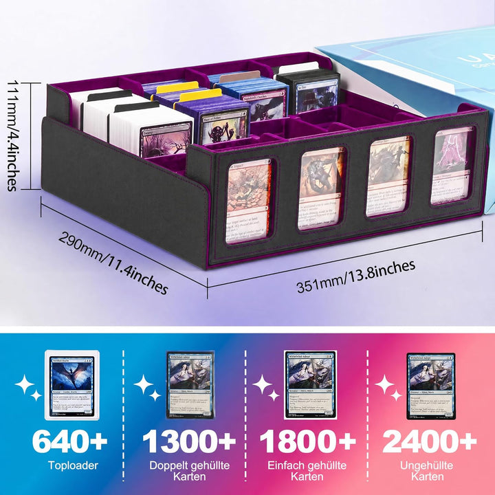 Trading Card Storage Box für Commander Display, 2400+ MTG Deck Box mit 4 Top Loaders, TCG Card Case