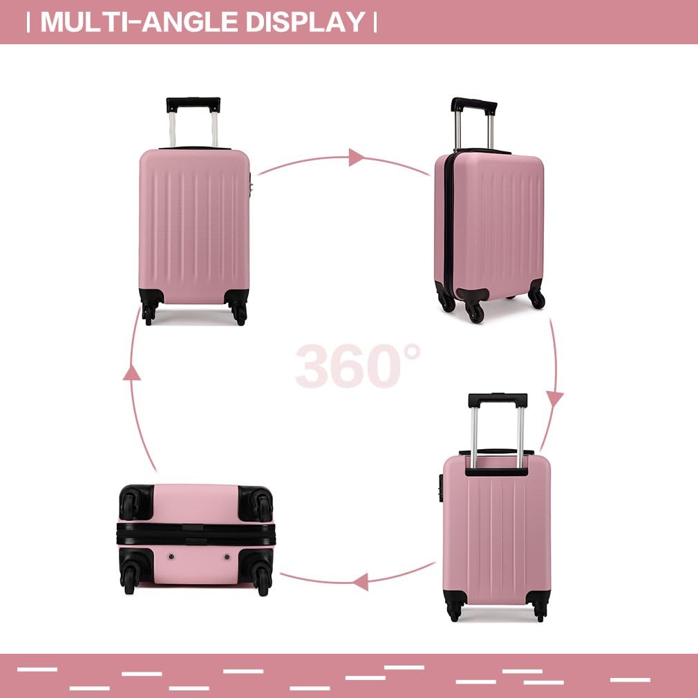 KONO Koffer Reisekoffer Handgepäck Trolley Hartschale ABS Gepäck 4 Rollen Spinner Rollenkoffer (Pink
