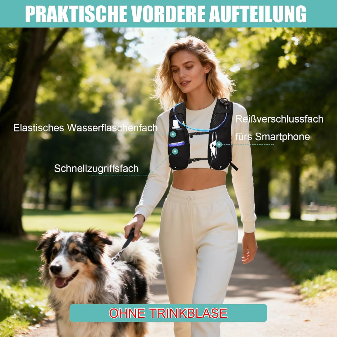 Laufweste Damen &amp; Herren mit 500ml Trinkflasche, Reflektierende Running Vest für Bessere Sichtbarkei