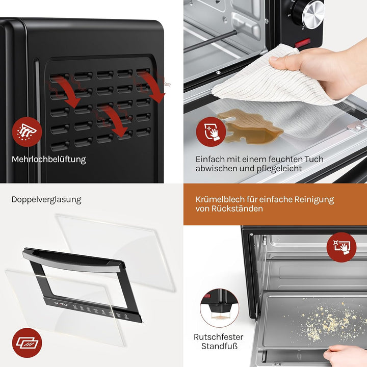 WOLTU Mini Backofen 32 Liter, 1600 Watt Toasterofen | Pizzaofen | Herausnehmbares Krümelblech mit Ti