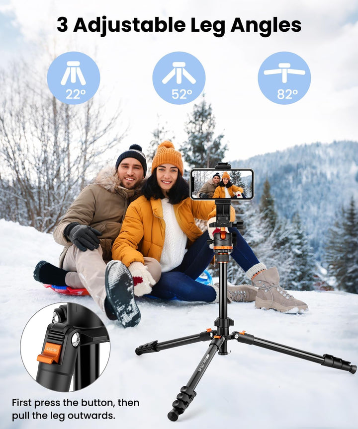 JOILCAN Aluminium Kamera Stativ, 168cm Robustes Reisestativ mit 360° Panorama Kugelkopf & Handyhalte