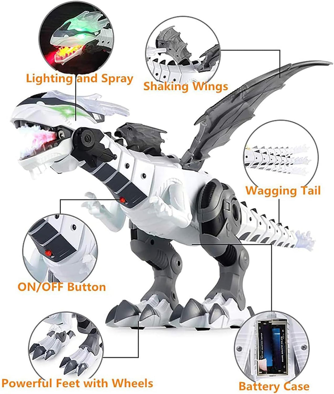 Yunseity Gehender Dinosaurier-Roboter-Drachen-Spielzeugnebel, der Feuerspeiende Lichter und Geräusch