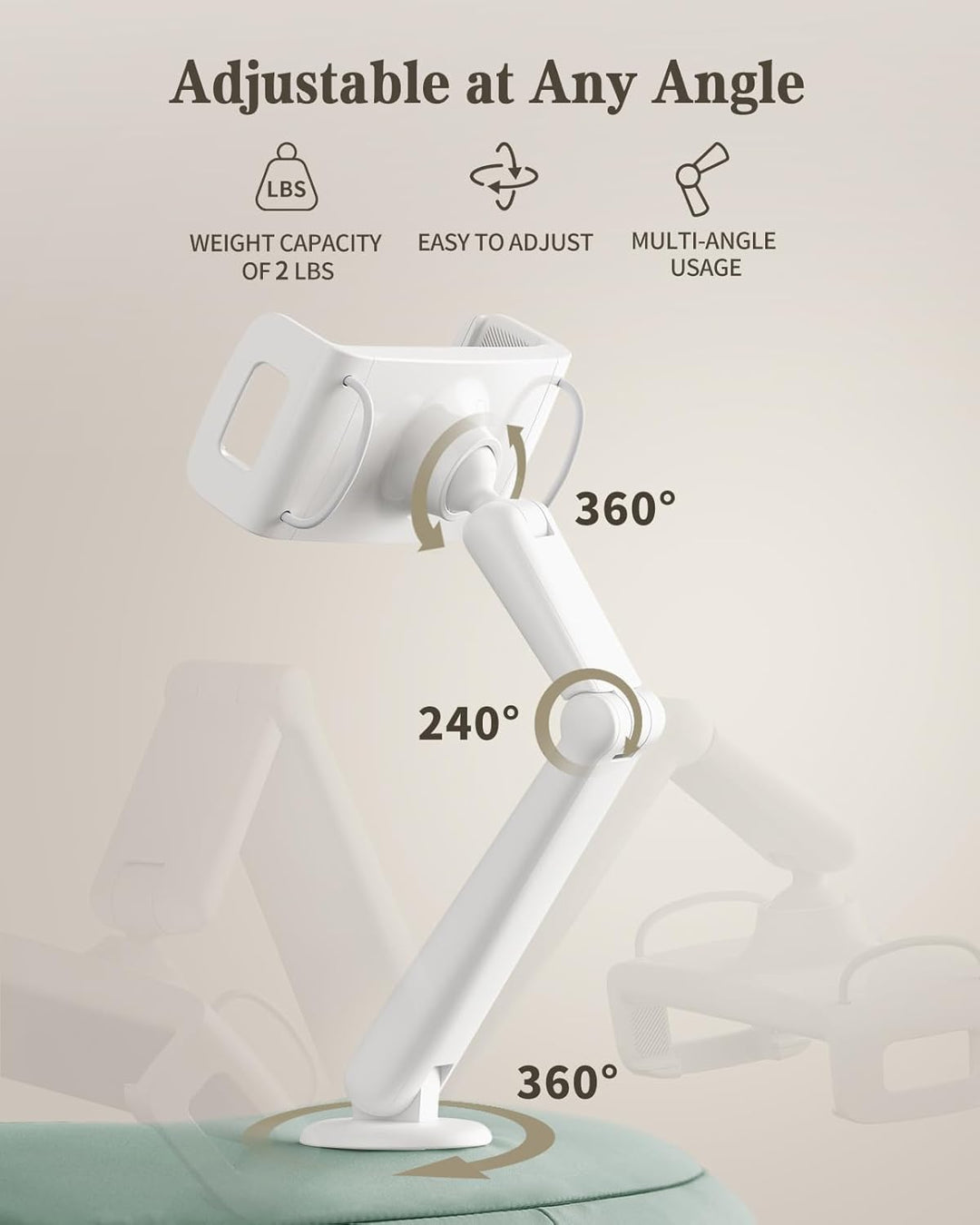 Tablet Kissen Halter, 360° Verstellbarer ipad Halterung Bett mit flexiblem doppelachsigem Arm, Table