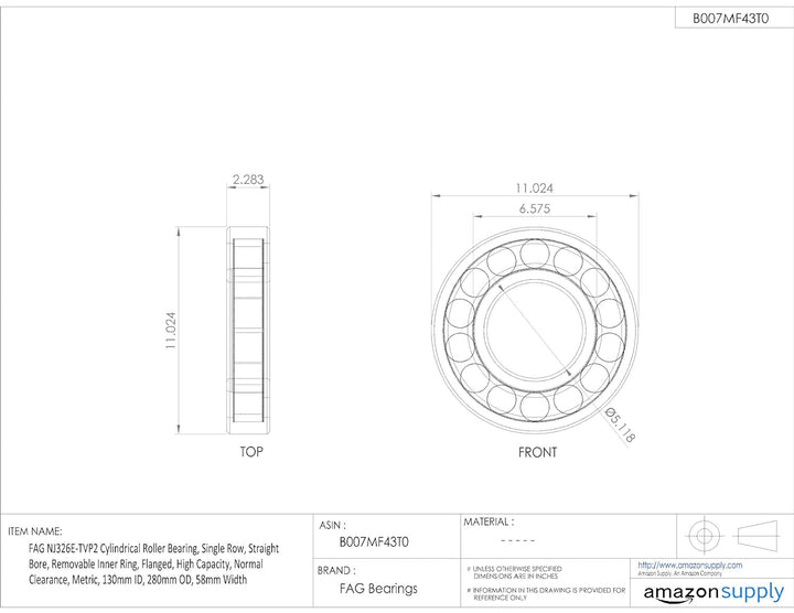 FAG nj326e-tvp2 Zylindrische Roller Bearing, einreihig, gerade Bohrung, abnehmbarer Ring, innen Flan