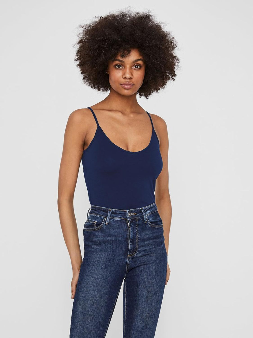 VERO MODA Damen Vmmaxi My Soft V Singlet Trägershirt / Cami Shirt S Weiss/Blau (2x Snow White/ 2x Bl