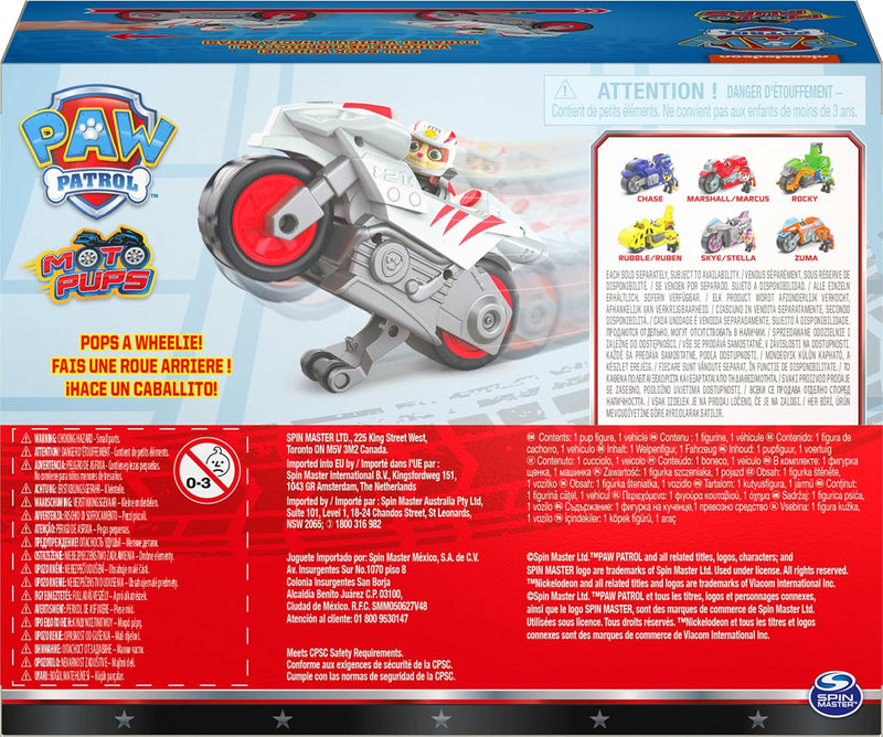 Paw Patrol Moto Pups - Wildcat Figur mit Rückzugmotor mit Wheelie-Funktion - Spielzeugauto