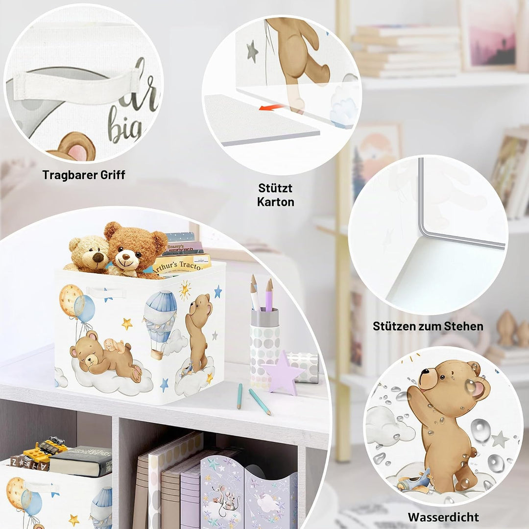 30cm Aufbewahrungsbox 3 Stück Schlafende Tiere Aufbewahrungskorb Kinder Falt Bär Sterne Ballon mit G