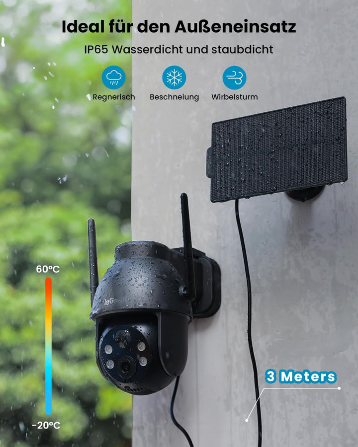 ieGeek 2K 3MP HD Überwachungskamera Aussen Solar, 360° PTZ Überwachungskamera Aussen Akku, 2.4GHz WL