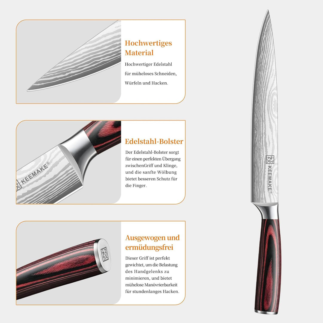 KEEMAKE Küchenmesser Fleischmesser Extrem Scharf, 20cm Profi Kochmesser aus Edelstahl mit Klingensch
