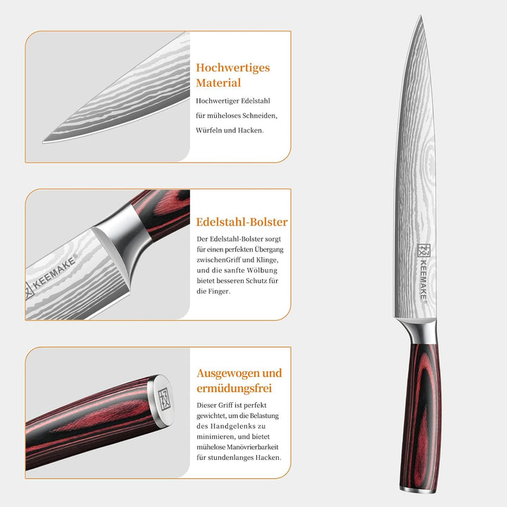 KEEMAKE Küchenmesser Fleischmesser Extrem Scharf, 20cm Profi Kochmesser aus Edelstahl mit Klingensch