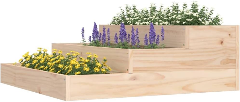 FIRBNUS Pflanzkübel Braun 78x78x27 cm Massivholz Kiefer Blumenkasten Treppenstufen-Design Gartenpfla