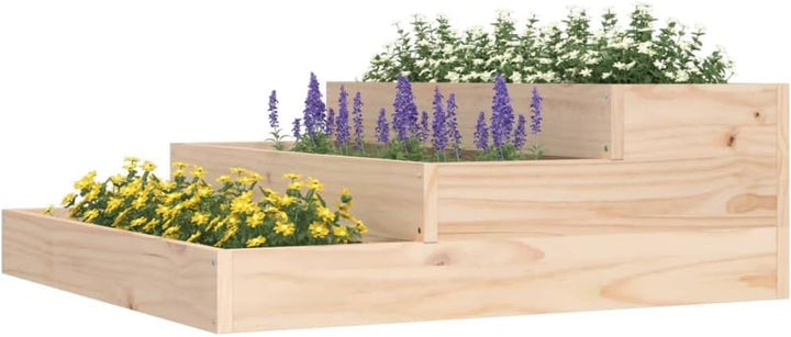 FIRBNUS Pflanzkübel Braun 78x78x27 cm Massivholz Kiefer Blumenkasten Treppenstufen-Design Gartenpfla