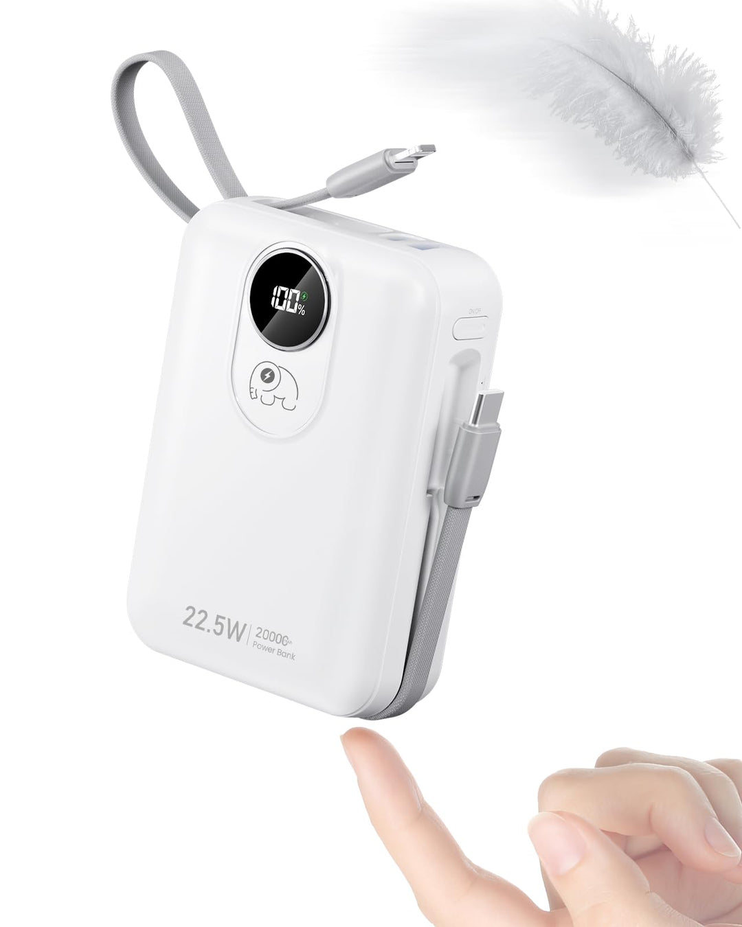 20000mAh Power Bank mit integriertem Kabel: 22.5W Schnell Aufladende Externe Batterie für Handy, USB