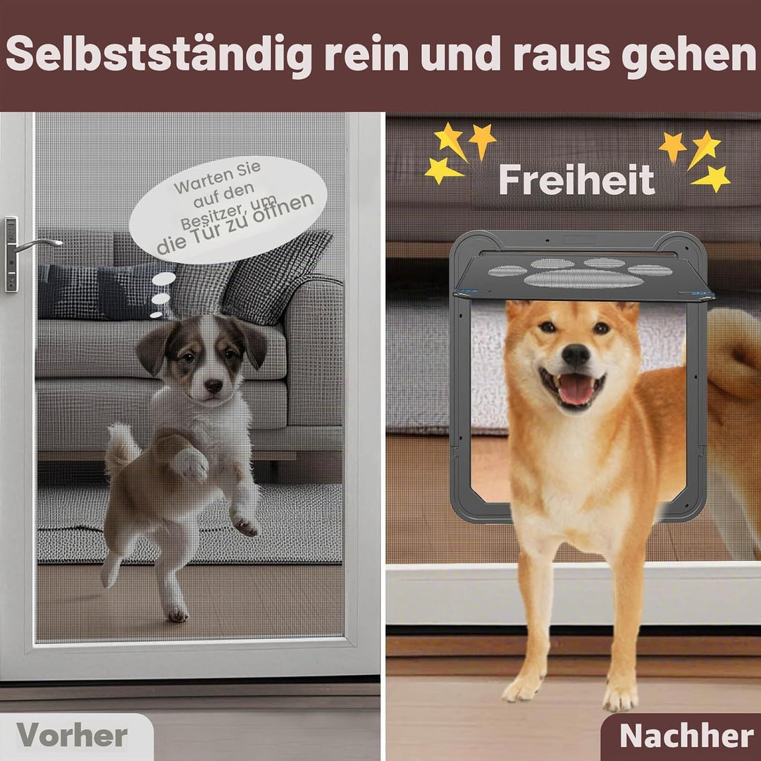 PETLESO Haustierklappe für Fliegengittertür Hundeklappe Katzenklappe Fliegengitter mit Magnetverschl