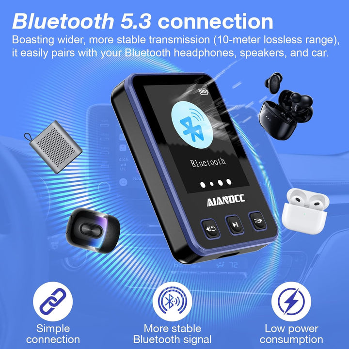MP3 Player Bluetooth 5.3 mit Sport Clip und Sportarmband, mp3-player mit 1,77 Zoll TFT Farbbildschir