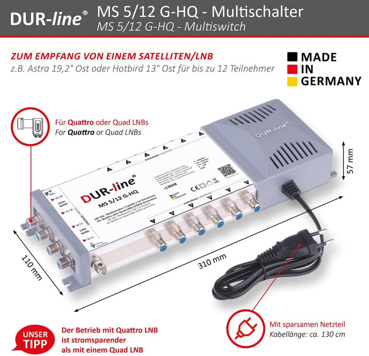 DUR-line MS 5/12 G-HQ - Multischalter - Made in Germany - SAT Multischalter für 12 Teilnehmer/TV - s