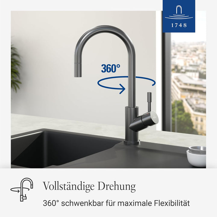 Villeroy &amp; Boch Umbrella Flex Küchenarmatur, Hochdruck, Wasserhahn Küche mit ausziehbarer Brause und