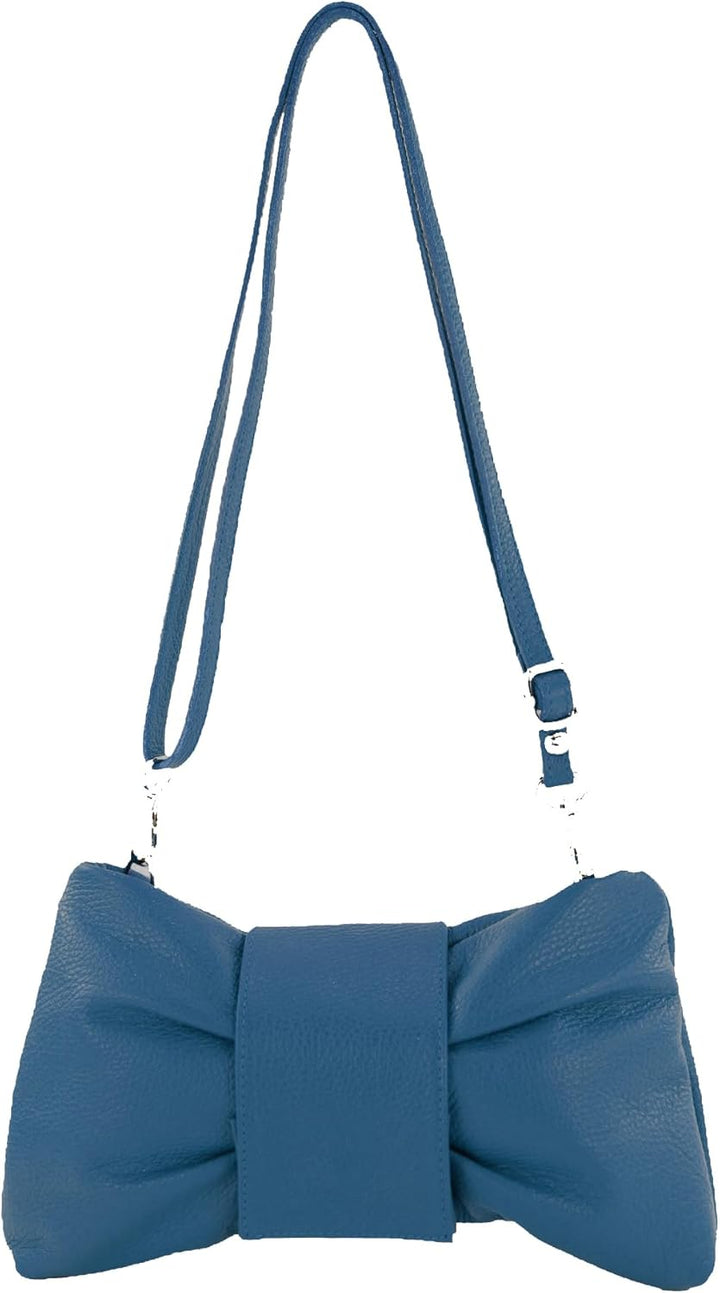 modamoda de - T214 - ital. Umhängetasche Clutch Leder Klein Saphirblau, Saphirblau